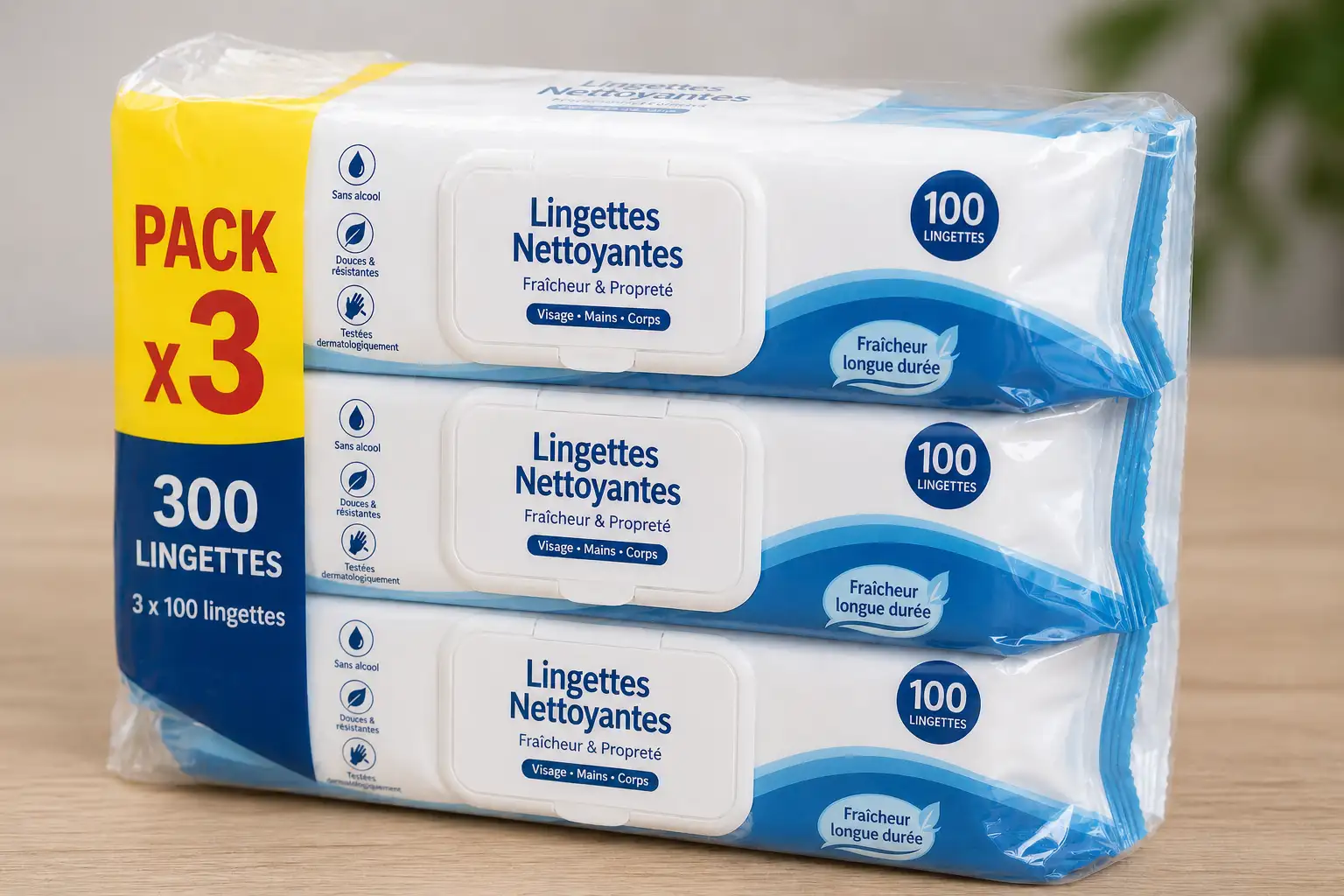 Pack de 3 paquets de lingettes
